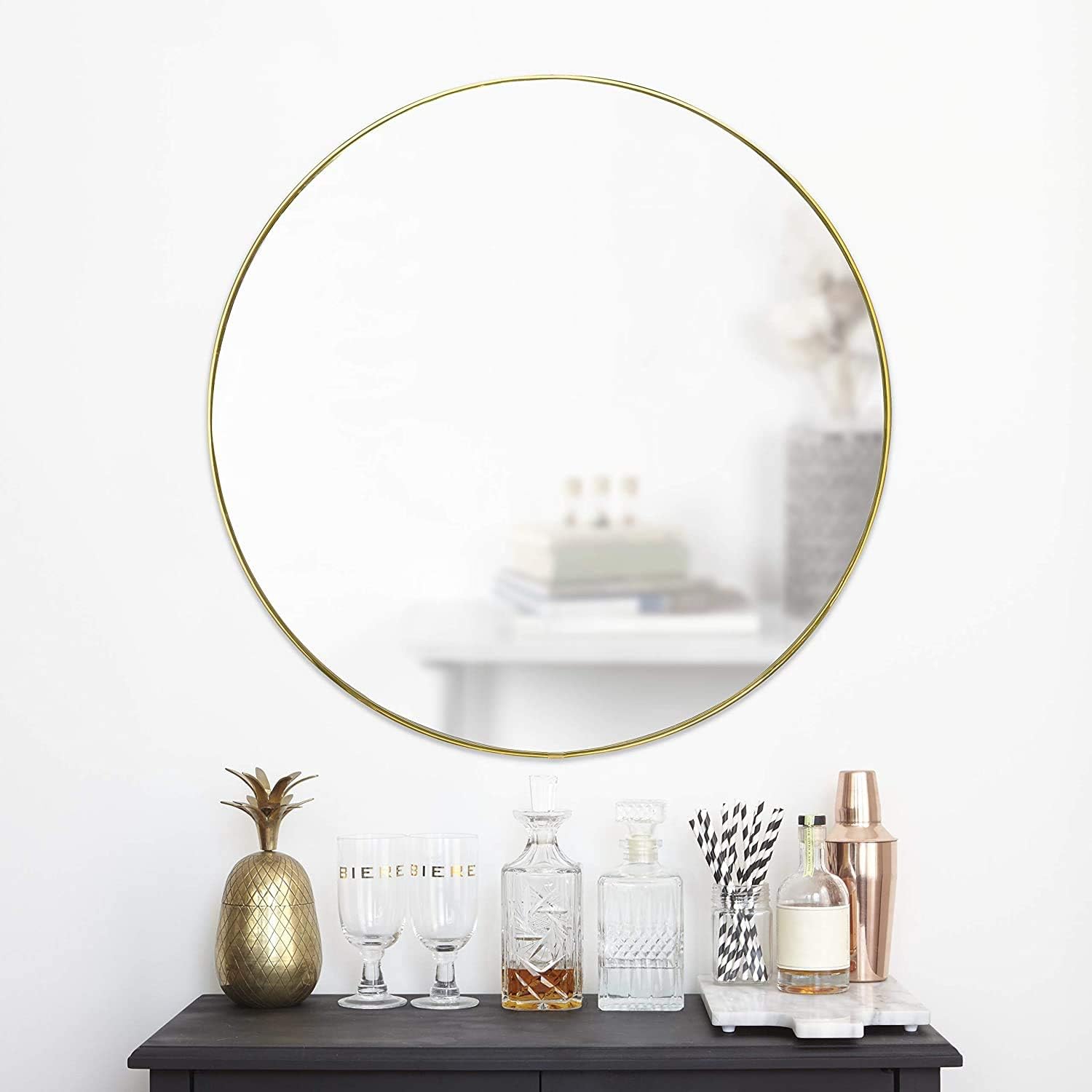 Umbra Hubba Round Wall Mirror with Metallic Frame, Modern Style for Bathroom Entryway, Living Room and More, 34-Inch, Brass - Image 4