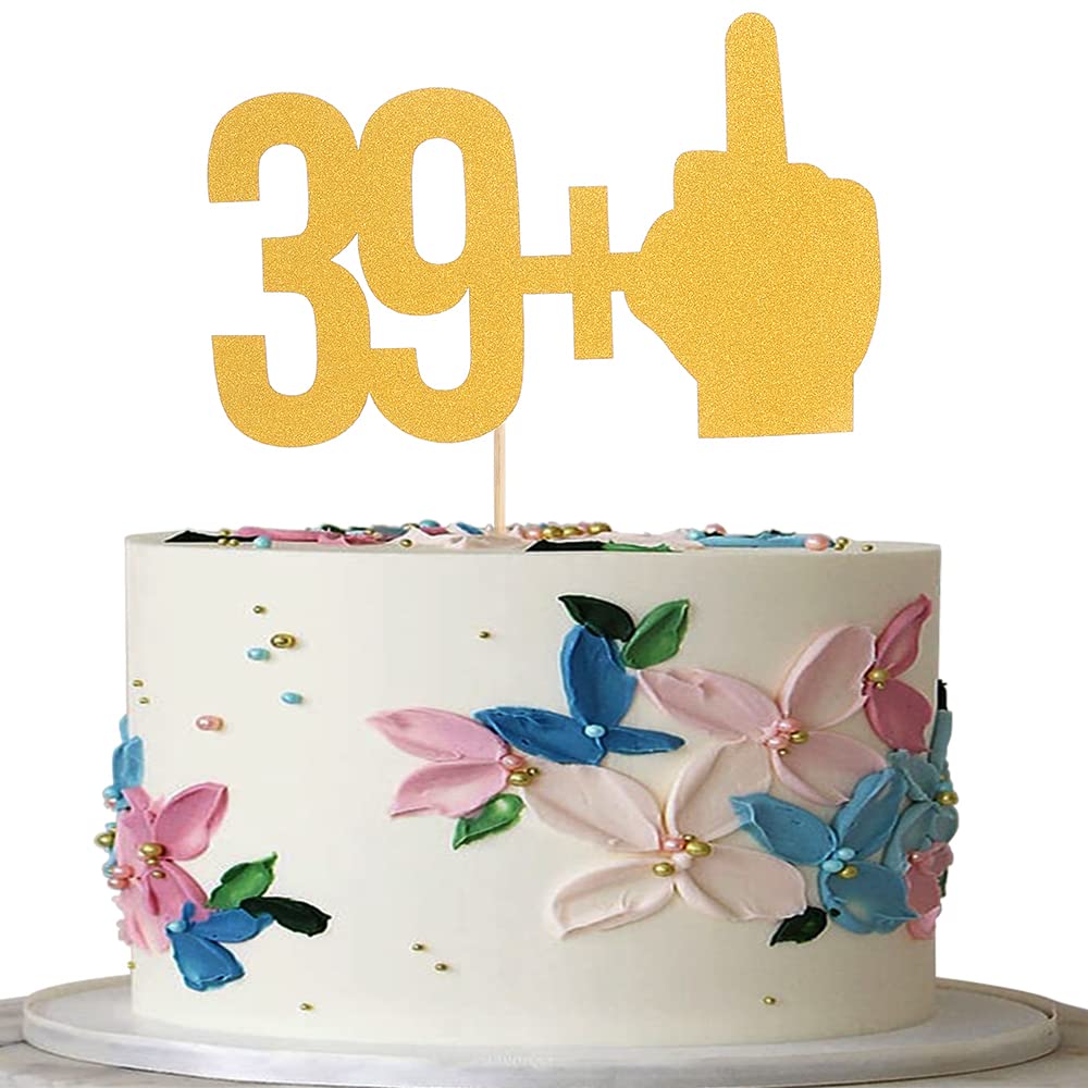 Gold Glitter 39+1 Cake Topper - Happy Birthday 39＋1 Middle Finger Cake Decoration, Cheer to 40 Years Old Theme Party Decoration, Gold 40 Fabulous Cake Topper, Photo Props (gold01) (gold01)