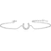 Diamond Treats Lucky Horseshoe Bracelets in 925 Sterling Silver for Women, Dainty Silver, Yellow Gold, or Rose Gold Horseshoe Bracelet with Sparkling Cubic Zirconia Stones
