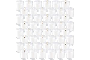 Wfmolcand Set of 48 White Votive Candles,Unscented Candles Filled in Clear Glass,Ideal Gift for Weddings,Emergency Lighting,Aromatherapy,Holidays,Meditation,Parties