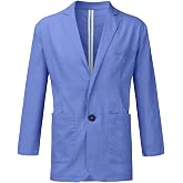 GOSEAGOTOFUN Mens Business Casual Jackets Lightweight Mens Loose Linen Cotton Blazers Lapel Collar Button Down Suit Blazer