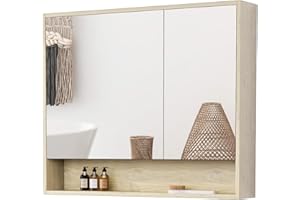 Bumblr Bathroom Medicine Cabinet with Mirror, Bathroom Wall Cabinet with Storage Over Toilet, Medicine Cabinet Organizer with 2 Doors for Laundry Room, Entryway, Bedroom, Light Woodgrain, 36" x 30"