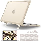 Batianda for M4 MacBook Air 13.6 inch Case 2025 2024 2022 Release Model A3240 A2681(M2) A3113(M3), Heavy Duty Shockproof Protective Hard Shell with Fold Kickstand & Keyboard Cover, Khaki