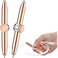 Chinco 2 Pieces Fidget Spinning Pen with LED Light Multi Functional Help Thinking Ballpoint Gift Pen for Adults Students Teenage(Rose Gold)
