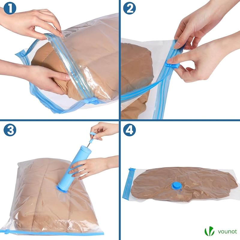 ® Sacchetti Sottovuoto Vestiti, 12 Pezzi Sacchetti Salvaspazio Riutilizzabili con Pompa per Lenzuola, Piumoni, Cuscini, Coperte, Viaggi