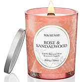 M&SENSE Rose Sandalwood Scented Candle, Cracking Wooden Wick Soy Wax, 18oz 100 Hours Long Lasting Clean Burn, Large Jar Candles for Home Decor, Non-Toxic Relaxing Aromatherapy Gifts for Women