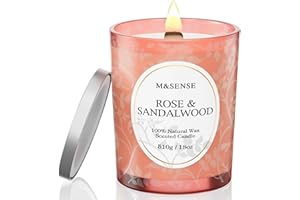 M&SENSE Rose Sandalwood Scented Candles, Natural Soy Non Toxic Wooden Wick Candle for Home Decor, 18oz Large Jar 100 Hours Bu