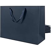 Katfort Large Navy Blue Gift Bag with Handles 12 Pack, 17''×7''×13'' Extra Large Gift Bag with Ribbon Handles, Reusable Heavy Duty Kraft Paper Bags Bulk for Shopping, Wedding, Party, Gift, Retail