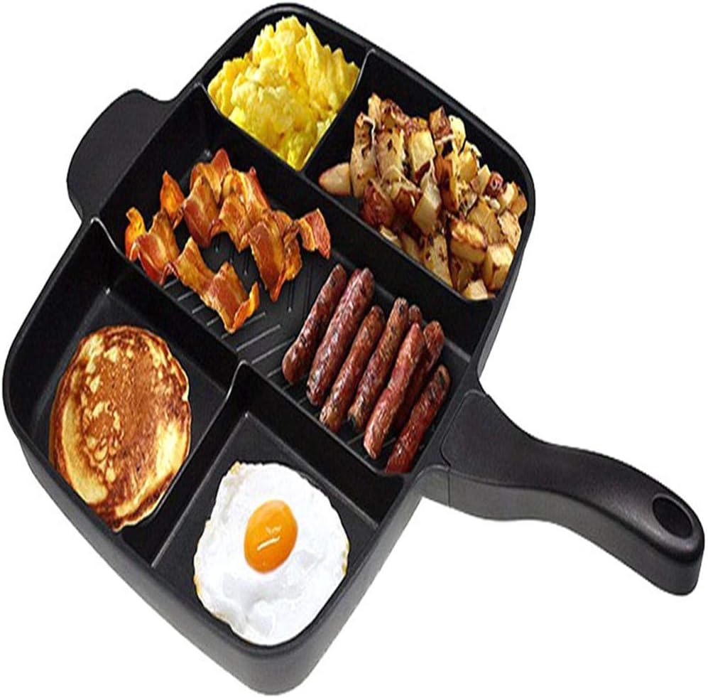 FRINGANP frying pan 5 Grids Grill Fry Oven Skillet 5 in 1 Fryer Pan Non-Stick Pan Aluminum Alloy Household Cooking Tools