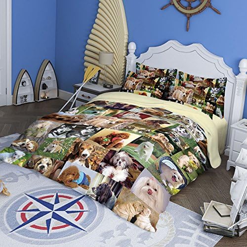 RuiHome4-Piece Queen Size Duvet Cover Sets Soft Bedding Set for Bedroom Dorm Room, Dog Family Pattern Design