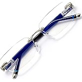 Rimless Reading Glasses, Spring Hinge Readers, Diamond Cut Edge Design Blue Light Glasses