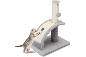 Nobleza Cat Scratching Post for Indoor Cats, Durable Natural Sisal Rope Cat Scratch Post with Cat Self Groomer, Sturdy Cat Scratcher Post for Kittens Small Cats with Funny Hanging Ball, Light Grey