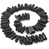 BEADIA Black Titanium Coated Crystal Quartz Spike Point Stick Beads Rough 1.0"-1.5" for Jewelry Making 15 Inch/Strand