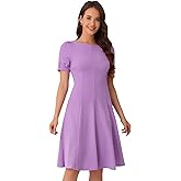 Allegra K A-Line Work Dress for Women's Square Neck Ruched Short Sleeve Dresses