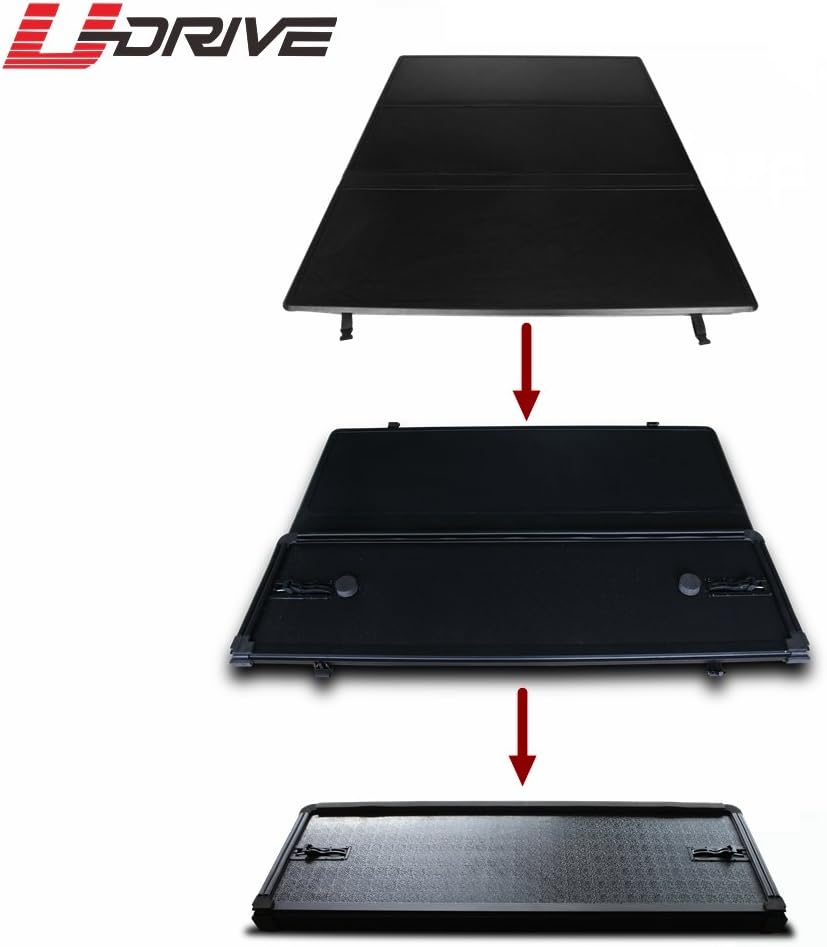 Amazon Com U Drive Auto Lock Tri Fold Hard Solid Tonneau Cover For 2014 2018 Toyota Tundra With 8ft 96in Bed Automotive