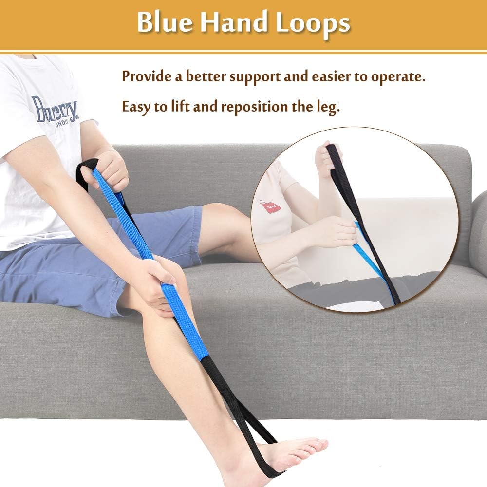 Leg Lifter Strap Rigid Foot 37'' Medical Thigh Lifter for Elderly After Knee Hip Surgery Recovery Kit & Hand Grip Therapy Tools Handicap Disability Mobility Aids for Car Bed Wheelchair Transfer (Blue): Health & Personal Care