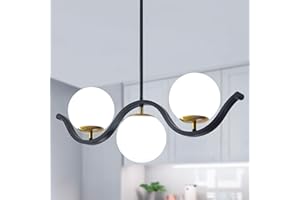 Yidelloc Island Lights for Kitchen 3-Light Dining Room Light Fixture, Black and Gold Kitchen Island Lighting Glass Globe Chandelier Modern Pendant Light Fixtures for Living Room Dining Room