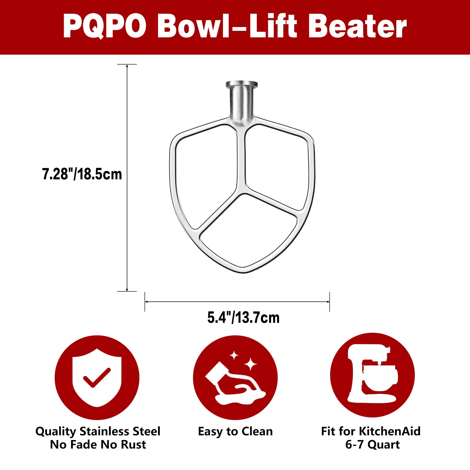 6 Quart Stainless Steel Flat Beater Compatible with KitchenAid 6 Quart Bowl-Lift Stand Mixers