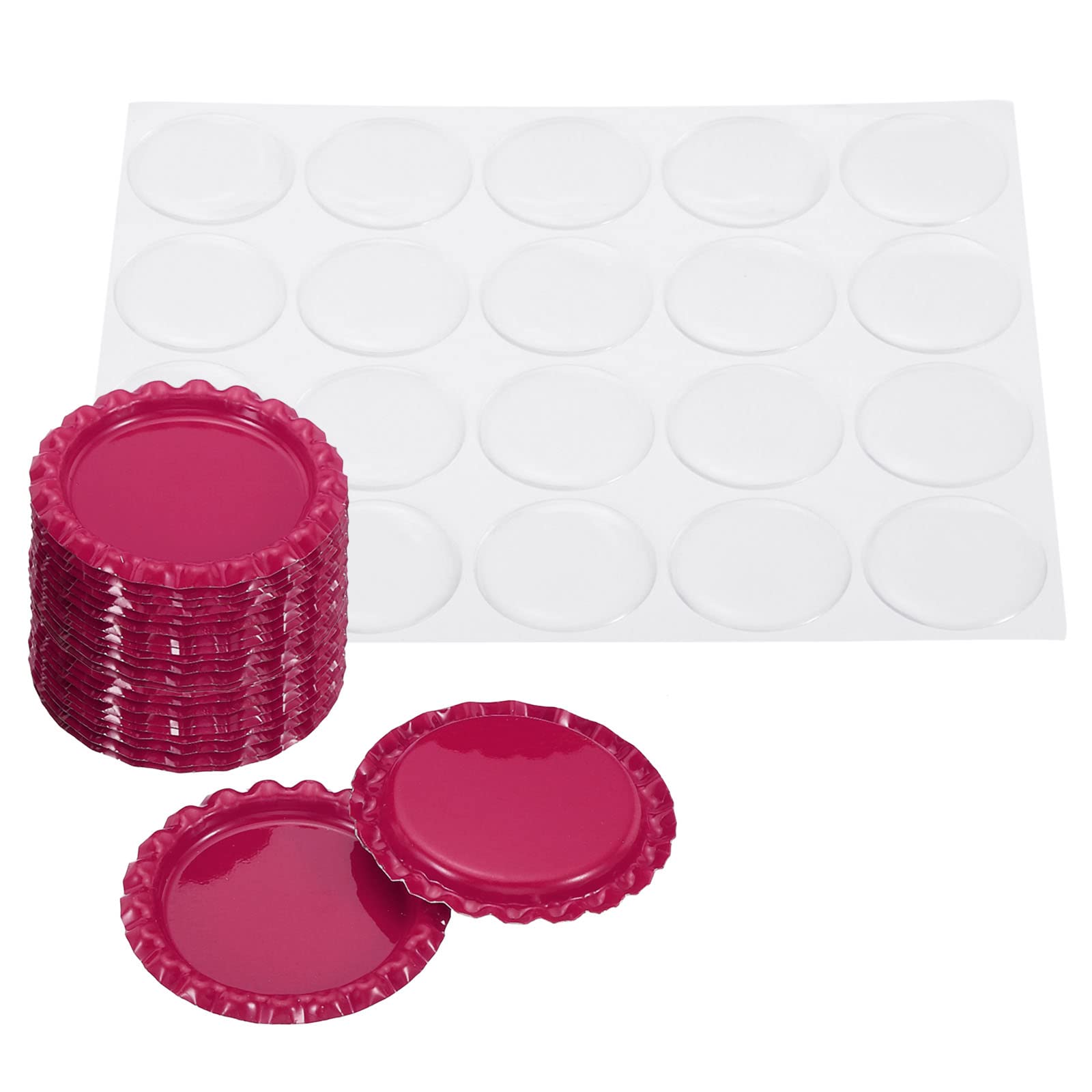 PATIKIL 1 Inch Flat Decorative Bottle Caps, 20 Set Craft Bottle Pendant Trays Double Sides Printed with Clear Resin Stickers for DIY Craft, Rose Red