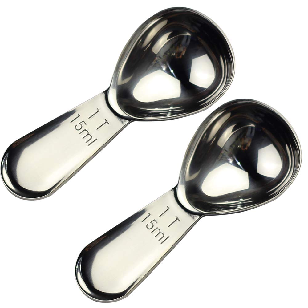 CoaGu Measuring Spoons Coffee Scoop Short Handle 18/8 Stainless Steel Tablespoon Exact Pack (1, 2x15ml)