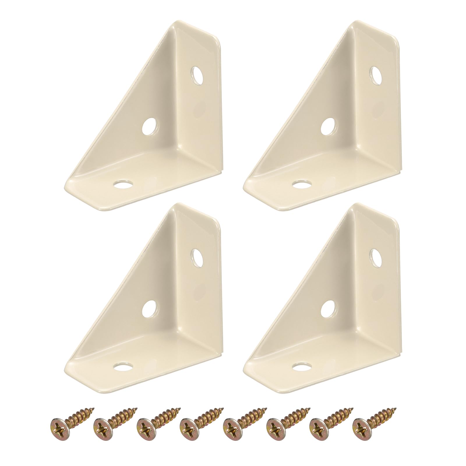 Photo 1 of uxcell 4Pcs Angle Corner Brackets 38mm x 38mm, Cold Rolled Steel Braces Joining Support with Screws for Desk Bed Edge (Beige)