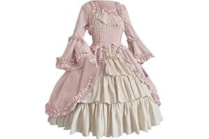 FEANCEY Gothic Lolita Dresses for Women Cute Vintage Princess Dress Irregular Bow Patchwork Dress Medieval Renaissance Dress