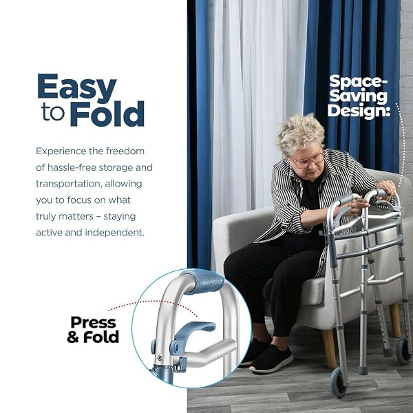 MEDICAL KING WALKERS FOR SENIORS ALUMINUM LIGHTWEIGHT WALKER WITH WHEELS, ADJUSTABLE WIDTH AND HEIGHT, FOLDING WALKER FOR ELDERLY, HANDICAPPED, DISABLED 2 WHEELS IN FRONT