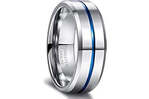 Greenpod Mens Tungsten Ring Wedding Band 6mm 8mm 10mm Engraved I Love You Thin Blue/Rose Gold/Black Centre Groove Comfort Fit Size 6-17