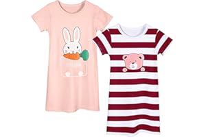 Kumary Toddler Girls Nightgowns,Girls Short Sleeve Nightdress Cute Printed Pajamas Homewear for Girls 2-7 Years