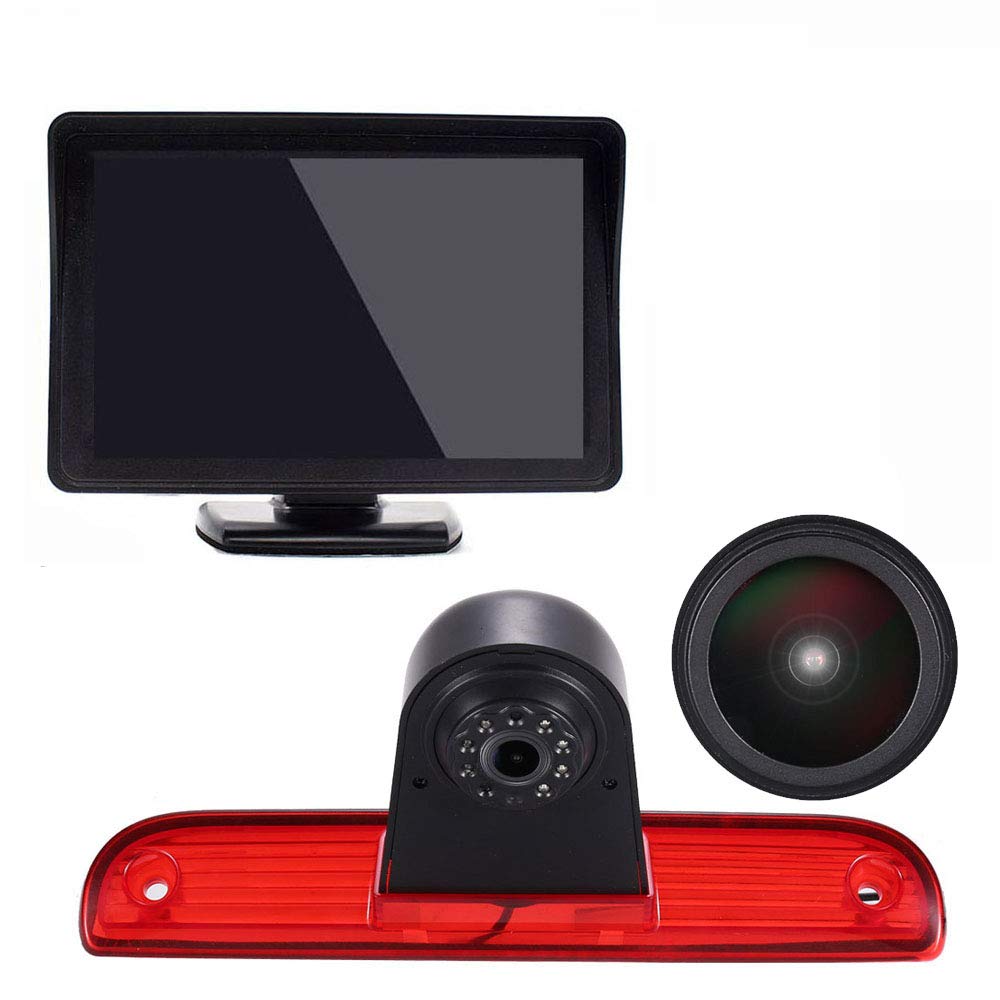 〔18mm Lens Camera + 4.3'' TFT LCD Monitor〕Car HD 3rd Brake Light Reverse Camera Kit for Transporter Business MPV SUV Bus Van/Fiat Ducato X250 X290 Bus Kasten/Peugeot Boxter/Jumper 2006