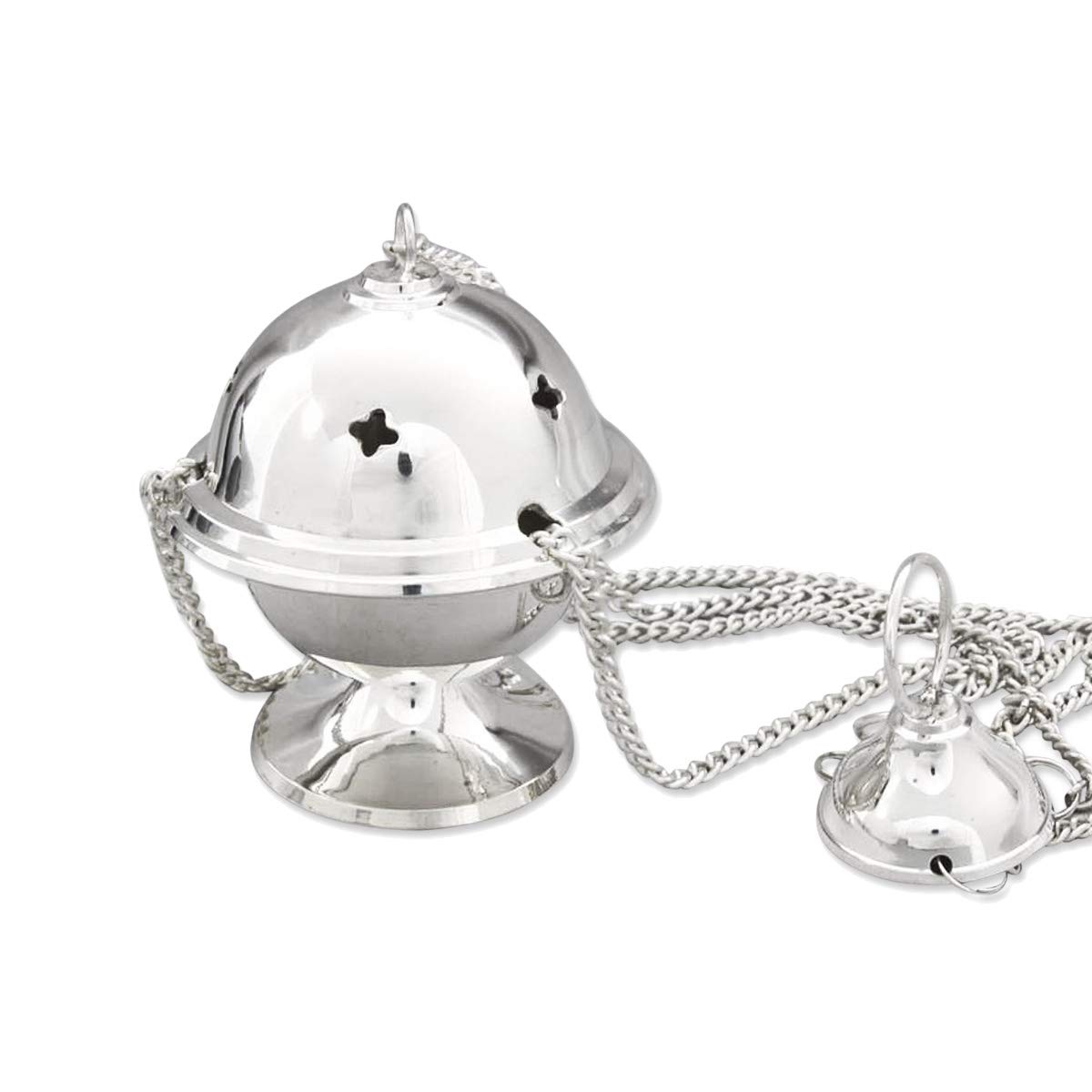 NKlaus Ø 7cm incense burner brass nickel plated shiny modern incense burner with insert bowl for incense on sand or tea light decoration 3293