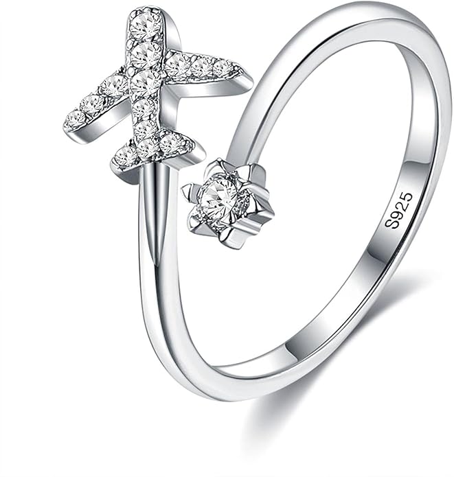 QTYYLJ 925 Sterling Silver Open Ring Aircraft Zircon Ring Accessories