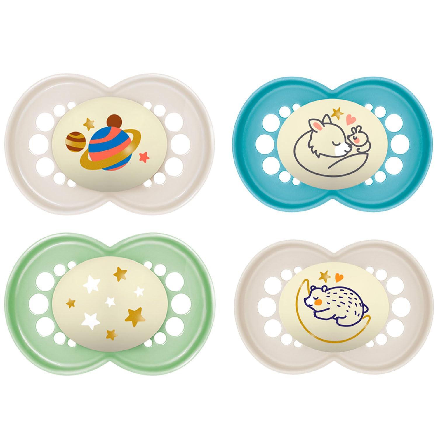 MAM Night Original SkinSoft Silicone Dummy 6-16 Set of 4 Includes 2 Sterilized Transport Boxes