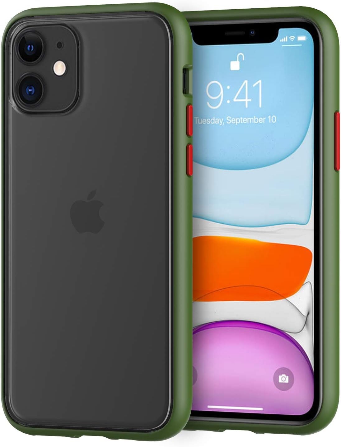 Amazon Com Senmon For Iphone 11 Case Contrast Color Button Translucent Matte Finish Back Full Body Protective Shockproof Anti Scratch Cover Case Designed For Iphone 11 6 1inch Army Green