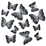 Butterfly Wall Decals - Butterfly Wall Stickers - 3D Butterfly Wall Stickers - Butterfly Wall Art - Wall Decals for Bedroom - Teen Room Decor - Black Butterfly Wall Stickers (12 pcs) by Dooboe