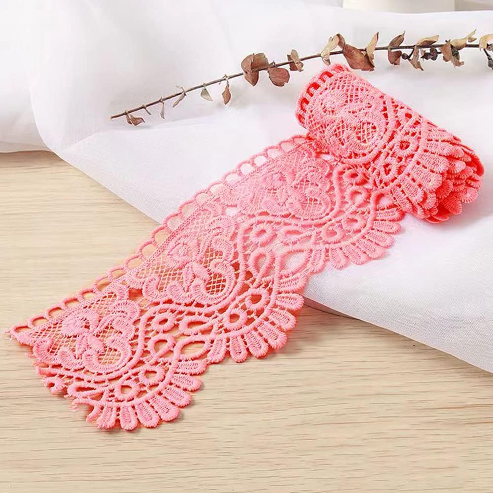 3 Yard 10 cm Wide Milk Silk Vintage Lace Trim Lace Border Embroidery Decorative Ribbon Lace Flower Ribbon for Sewing Craft Lingerie Wedding Dress Wedding House Decoration, Dark Pink