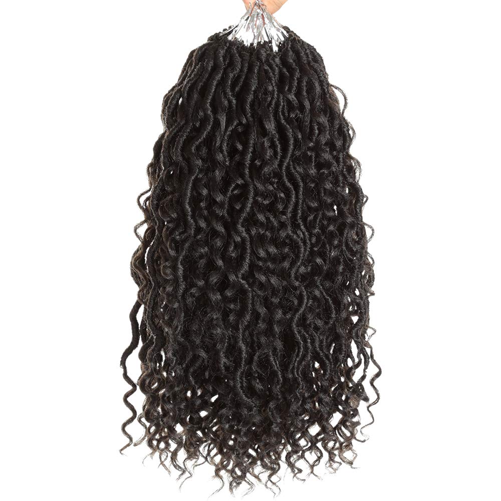 5packs NEW Goddess Locs Crochet Hair 14 Inch River Fauxs Locs Wavy Crochet With Curly Hair In Middle And Ends (14 inch, 1B)