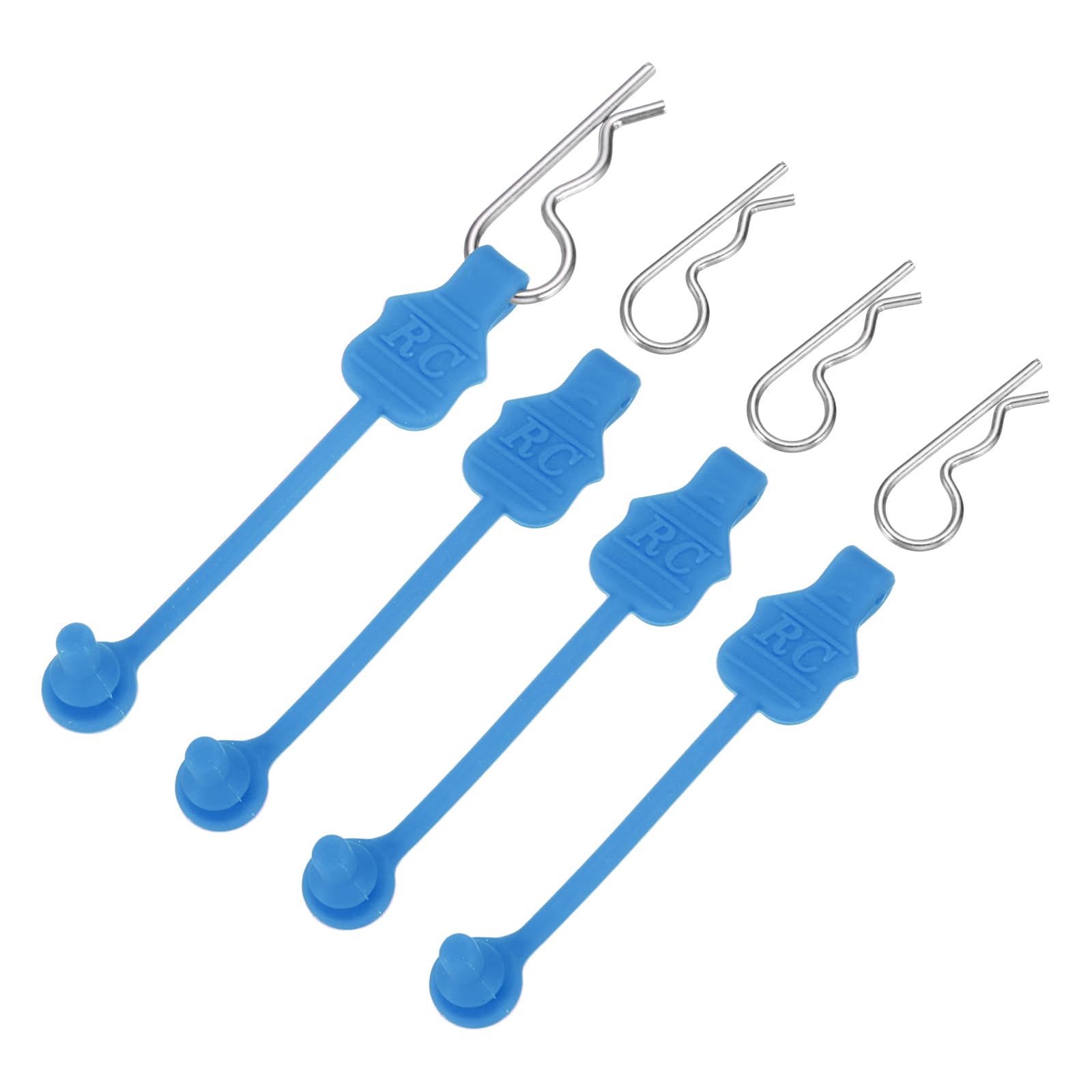sourcing map 4 Pcs RC Body Clip Retainers, 1.2mm Rod RC Clips Shell Fixed Buckle Lock Springy R Pins Shell Replacement Parts for All 1/8 1/10 Scale Model Car Crawler Truck(Blue/Silver)