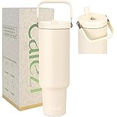 Cafezi 50oz Insulated Tumblers, Stainless Steel Water Bottles with Flip Straw and Top Handle, Leak Proof, No Sweat, Fits in Cup Holder, Vacuum Insulated Cup for Home, Office, Outdoors, Car