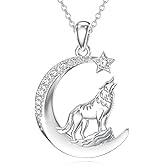 LWXIE Diamond Wolf Necklace for Women 925 Sterling Silver Moon Wolf Pendant with Lab Grown Diamonds Jewelry Gift for Mom Wife