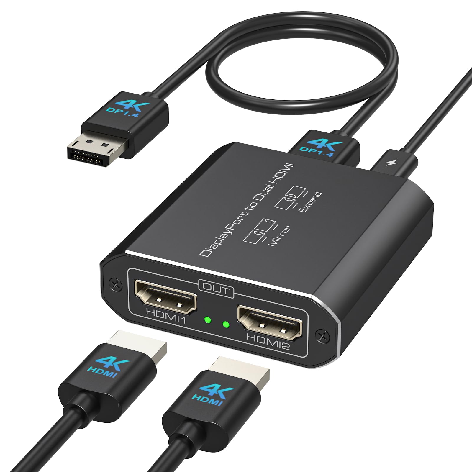 JCYMELE 4K@60Hz Displayport to Dual HDMI Adapter Display Port to 2 HDMI Splitter Extended for Double Screen DisplayPort 1.2 to 2HDMI Dongle for Computer Graphics Cards Support MST & SST Mode