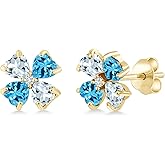 Gem Stone King 18K Yellow Gold Plated Silver Sky Blue Aquamarine Swiss Blue Topaz and White Lab Grown Diamond Earrings For Women | 2.35 Cttw | Gemstone March Birthstone | Heart Shape 4MM