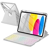 Kidopire Compatible with iPad 11th 10th Generation Case with Keyboard - Detachable Wireless Keyboard Case for iPad A16 11-inch 2025 & 10.9-inch 2022, 7 Colors Backlit & 360° Rotatable Cover, LightGray