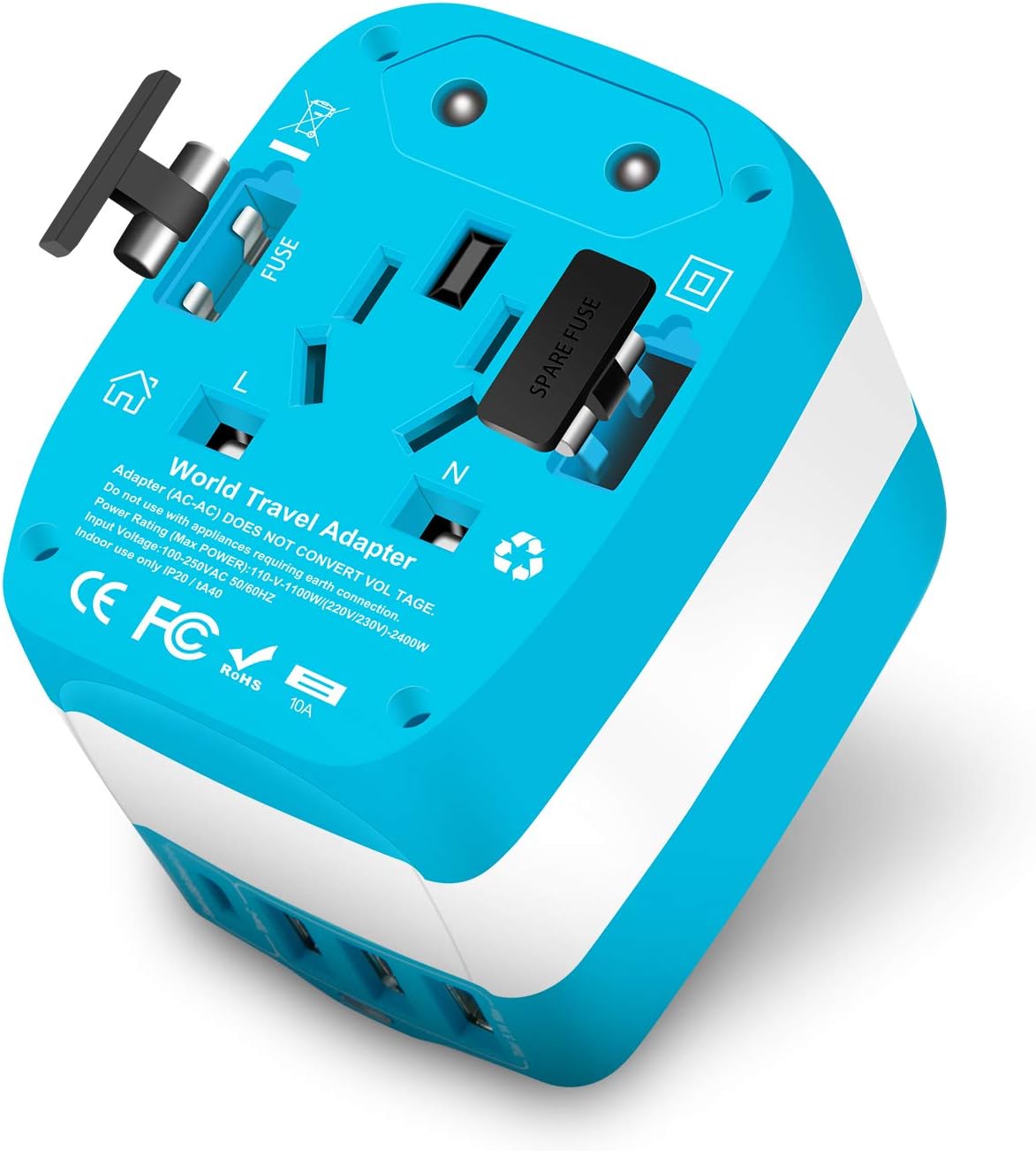 Travel Adapter Universal 2300W 110-250V 10A Power Adapter w/ 4 USB Ports 1 AC Outlet Travel Charger Plug Adapter for Phone Camera Hair Dryer and More Electronics in EU UK US AU Over 150 Countries: Home Audio & Theater