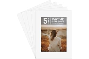 Golden State Art, Pack of 5, Pre-Cut 12x16 Picture Mats Bevel Edge 8.5x11.5 Opening for 9x12 Photos, White