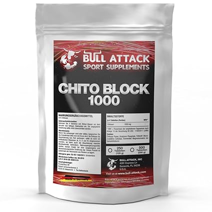 CHITO-BLOCK-1000 | 500 Tabletten reines Chitosan | 126 Portionen Vorratspackung | Fett-Blocker / Fettblocker für Männer & Fra