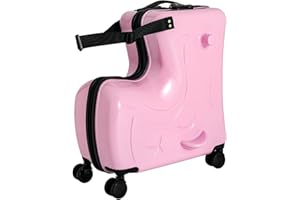 DNYSYSJ 20 Inch Children's Ride On Trolley , Portable Universal Wheel Carry On Luggage, Waterproof Unisex Boys Girls Travel Suitcase With Lock, ABS+PC (Pink)