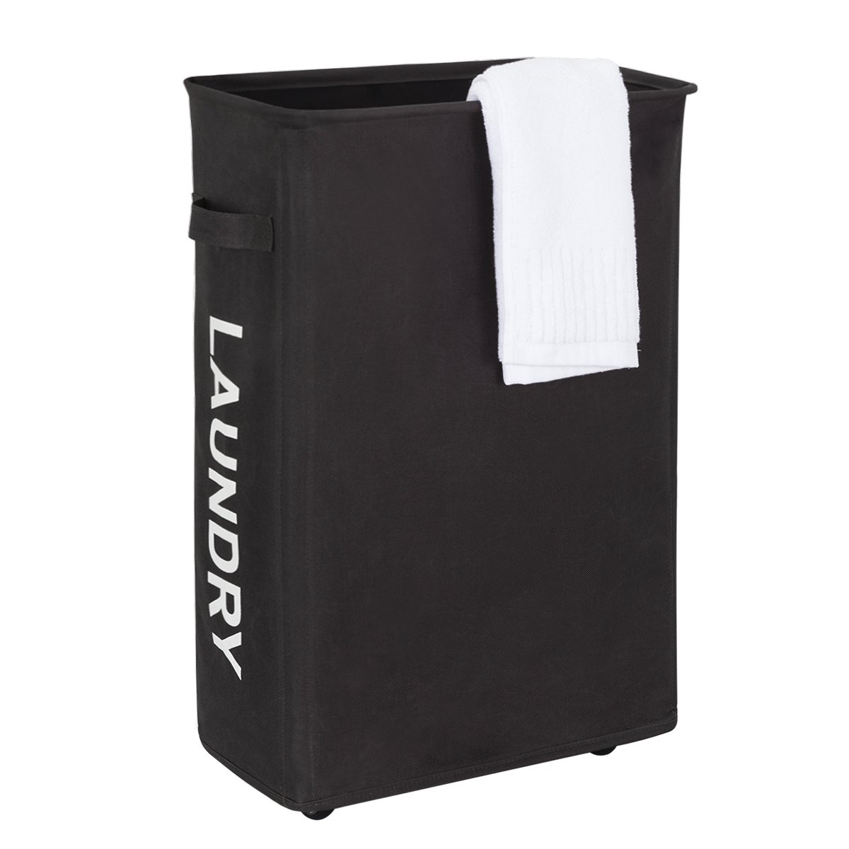 WOWLIVE Thin Laundry Basket with Wheels Slim Tall Waterproof Laundry Hamper with handles Rolling laundry bin Corner Standing Dirty Clothes Organizer (Chocolate Brown)