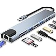 USB C HUB, 8 in 1 USB C Adapter with 4K HDMI, 100W PD, USB C Port, USB 3.0, RJ45 Ethernet, SD/TF Card Reader, Docking Station Compatible with MacBook Pro/Air USB C Laptops and Other Type C Devices
