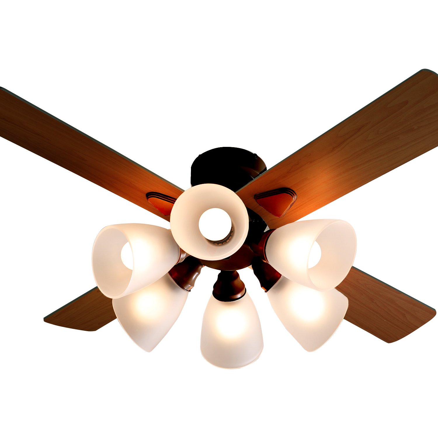 Lowya Ceiling Light and Fan with Reversible Blades, 6 Lights, Black/Walnut